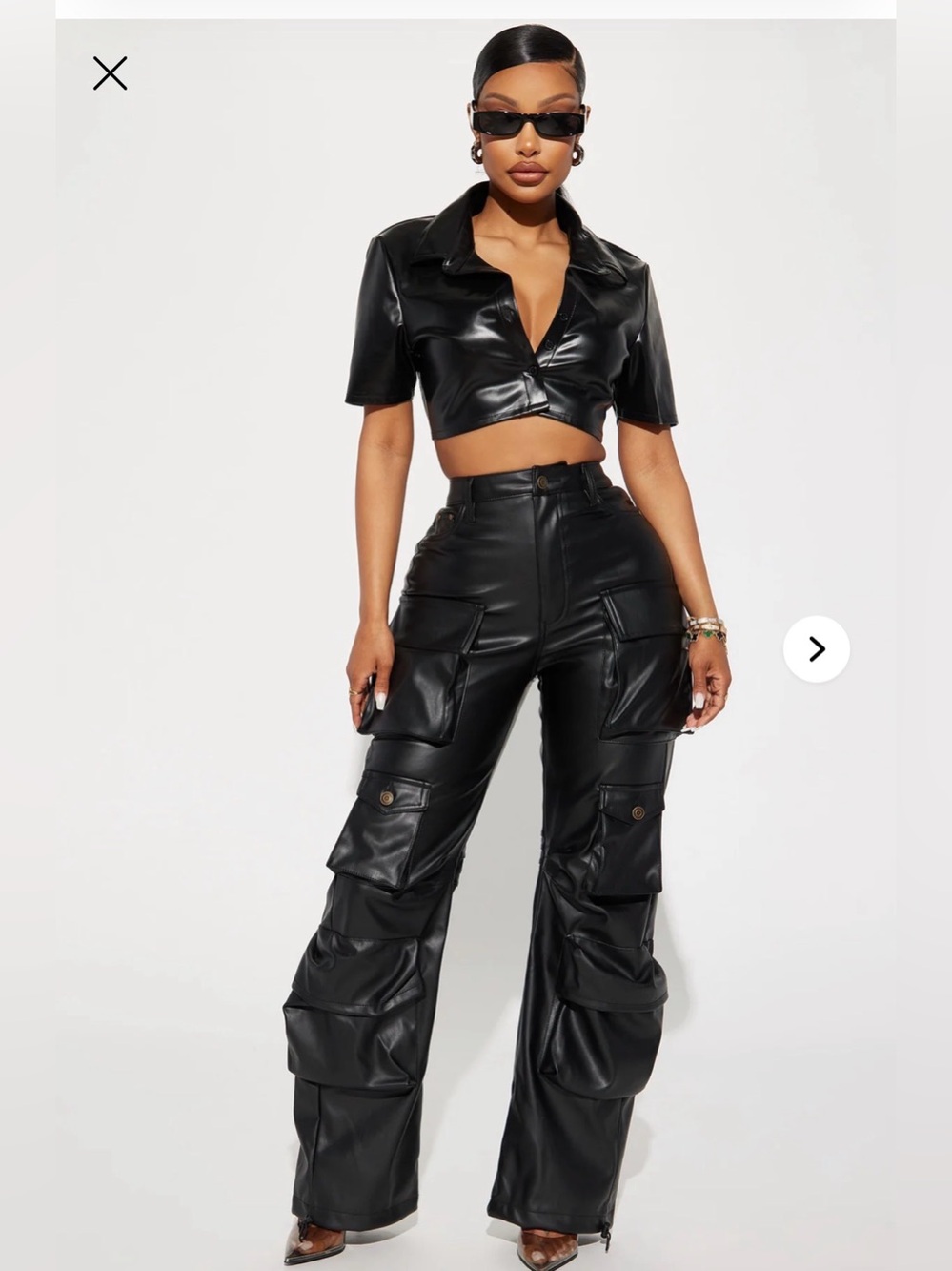 Fashion Nova Black Faux Leather Cargo Pants - High-Waist Straight Leg